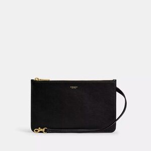 Coach New York Zip Pouch Wristlet Wallet Brass/Black Natural Grain Leather NWT